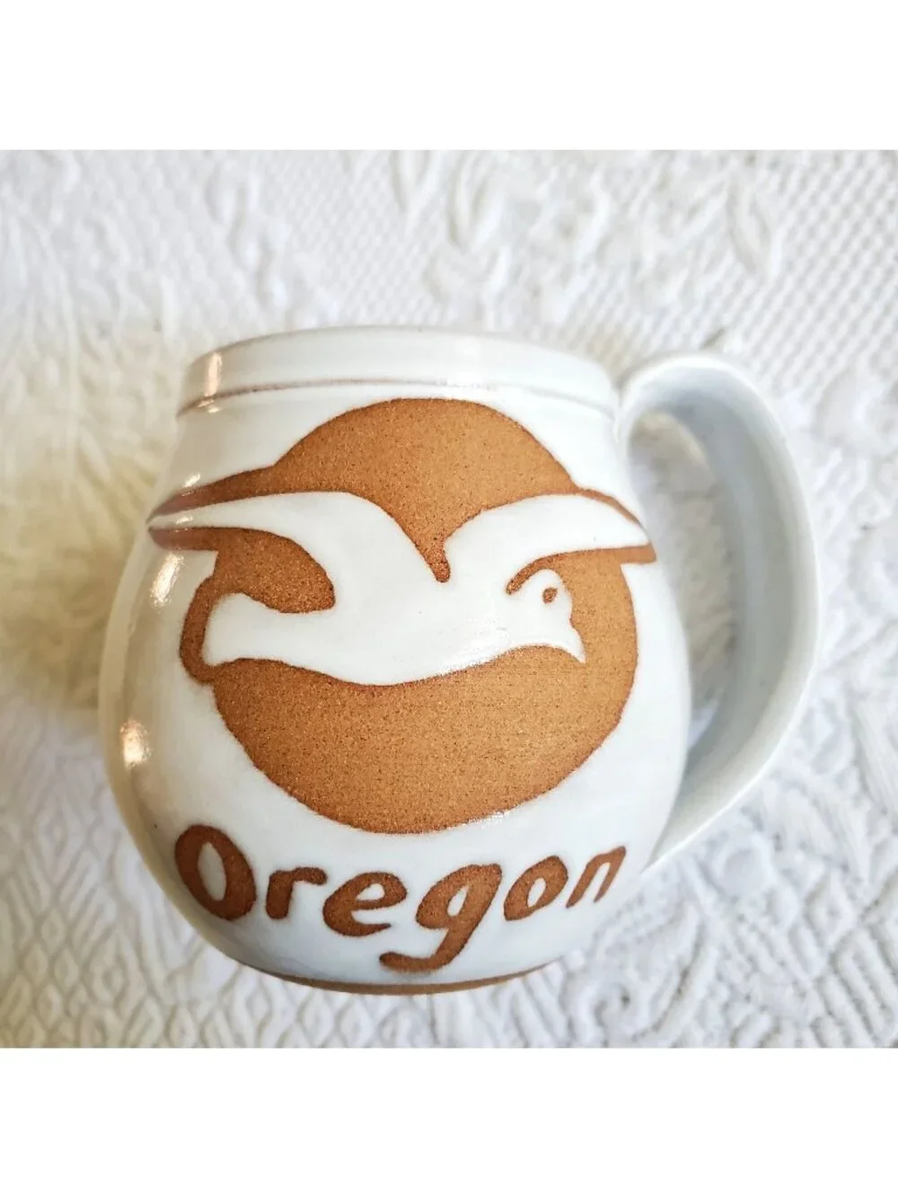 NOS Vtg Signed Pottery Mug Seagull Sunset Oregon Mug Stoneware Cup Rustic Travel